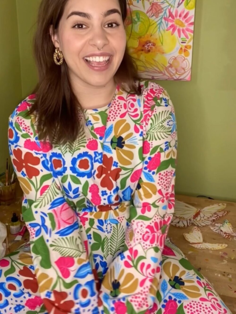 Funky Floral Matching Set; Crop Top and Wide Leg Pants Set; Boohoo